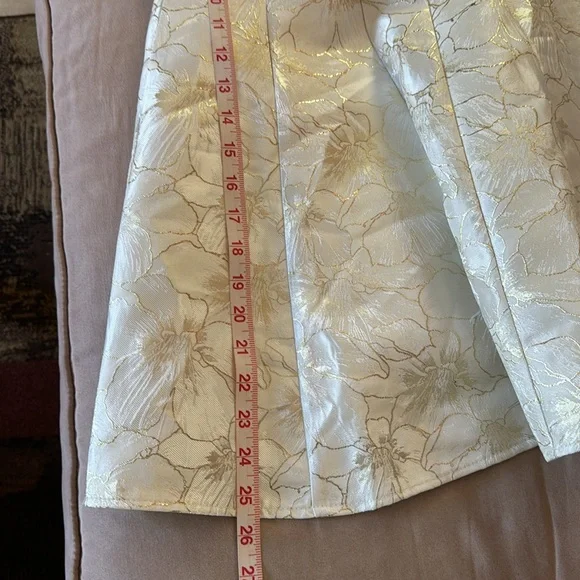 LULUS.Shiny Ivory & Gold Jacquard Mini Dress. Size S. Adjustable Straps. - Picture 9 of 10